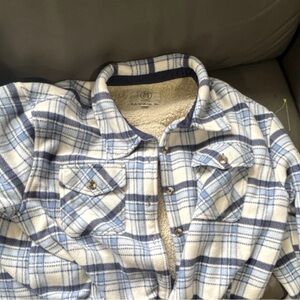 SAGE Collective women’s XXL Blue White Plaid Sherpa Lined Shirt Jacket Casual